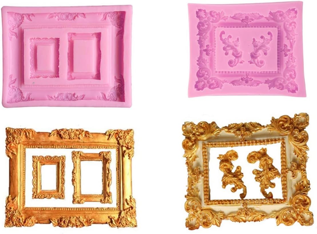 2pcs Vintage Photo Frame Fondant Silicone Molds Picture Frame Molds For Cake Decoration