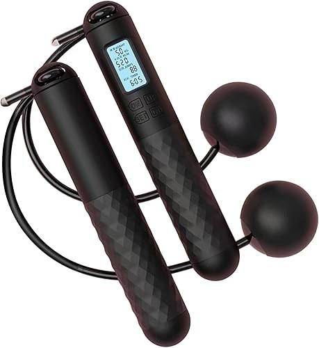 Miniatura 8 de Cuerda de saltar sin cuerda  Cuerda de saltar de contador digital  Cuerda de saltar sin cable con peso de bola con asas antideslizantes ajustables,