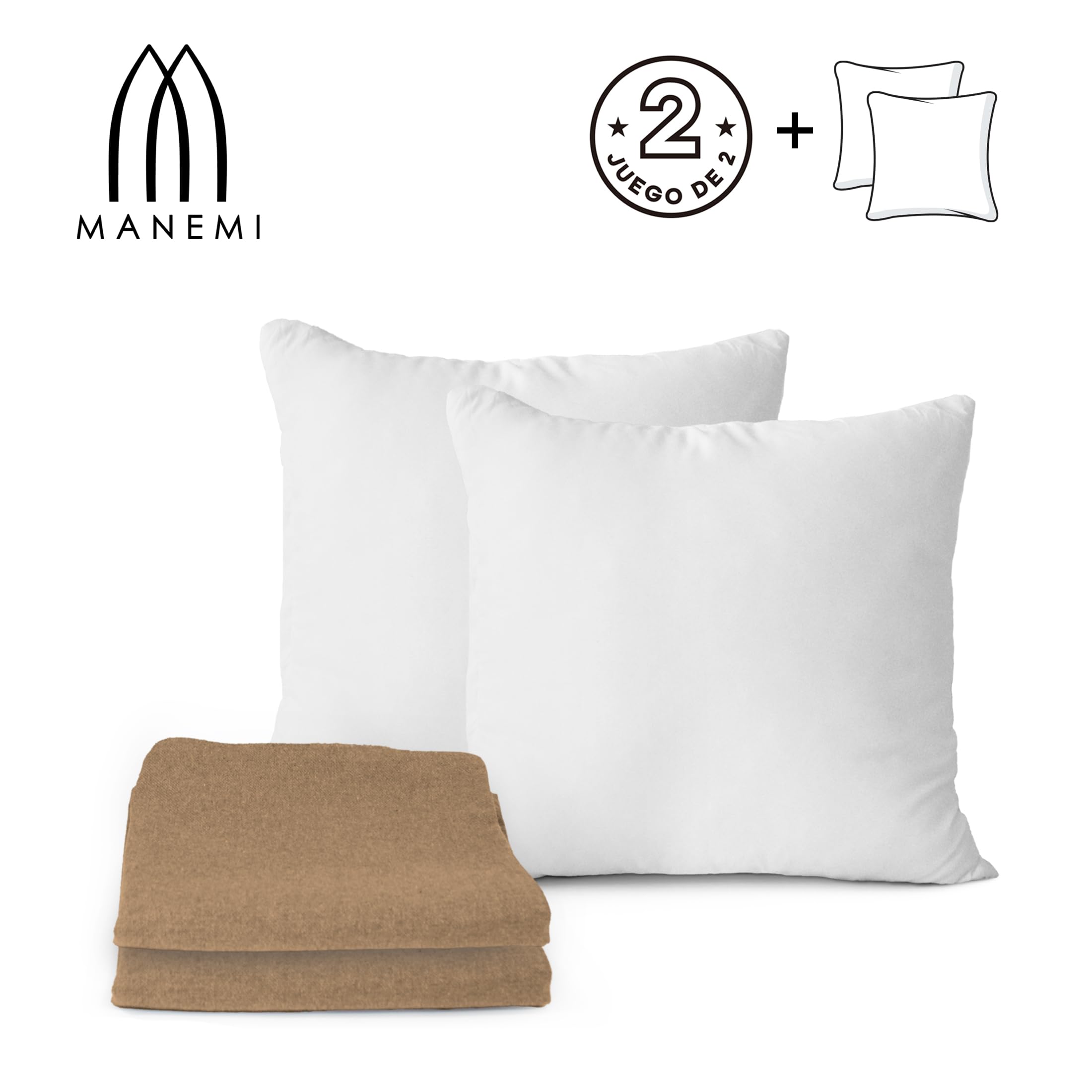 MANEMI Pack 2 Cojín 60x60cm Algodón – Cojín para Sofá, Cama, Hecho en España, con Cremallera, 70% Algodón 30% Poliéster, Tamaños
