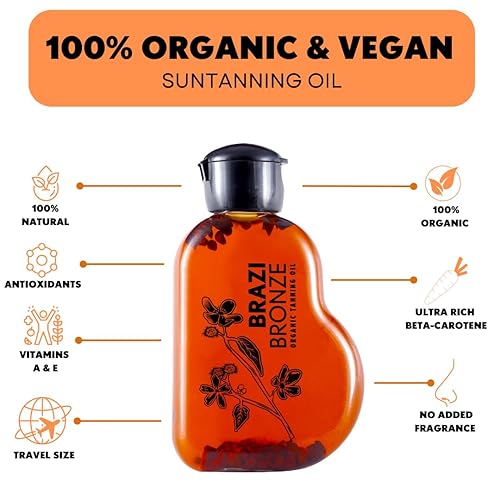 Miniatura 8 de Brazi Bronze Aceite de bronceado 100% natural y orgánico, aceite hidratante para el cuidado solar, aceite de bronceado al aire libre, Accelertor de