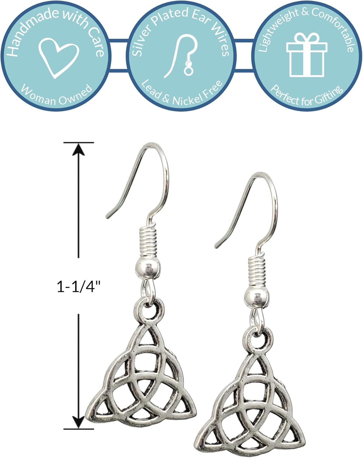 Celtic Triquetra Charm Earrings, Handmade Antique Silver Irish Trinity Knot Dangle Jewelry - Image 2