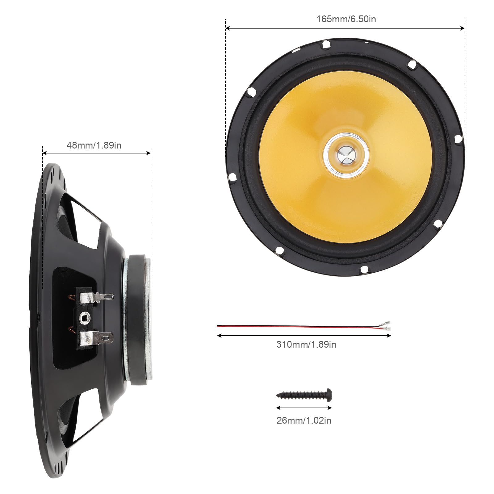 Lot de 2 Haut-parleurs Coaxiaux Stéréo HiFi pour Voiture, 6,5 Pouces, 280 W, 2 Voies, Gamme Complète, avec Couvercle