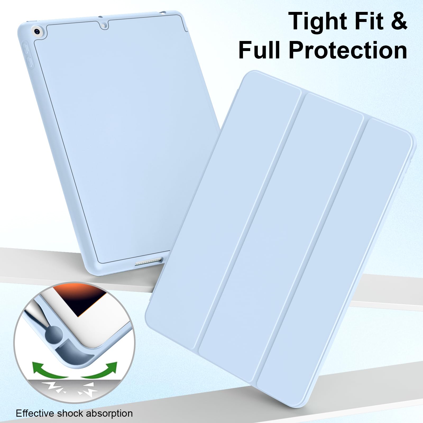 Hülle Für IPad 9,7 Zoll (5./6. Gen 2017/2018) – Hellblau, Mit Stifthalter, Auto Sleep/Wake, TPU-Rückseite