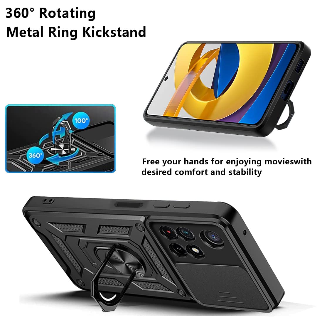 Custodia Per Xiaomi Poco M4 Pro 4G | Scorrevole Con Protezione Fotocamera | Anello 360° E Supporto | Blu