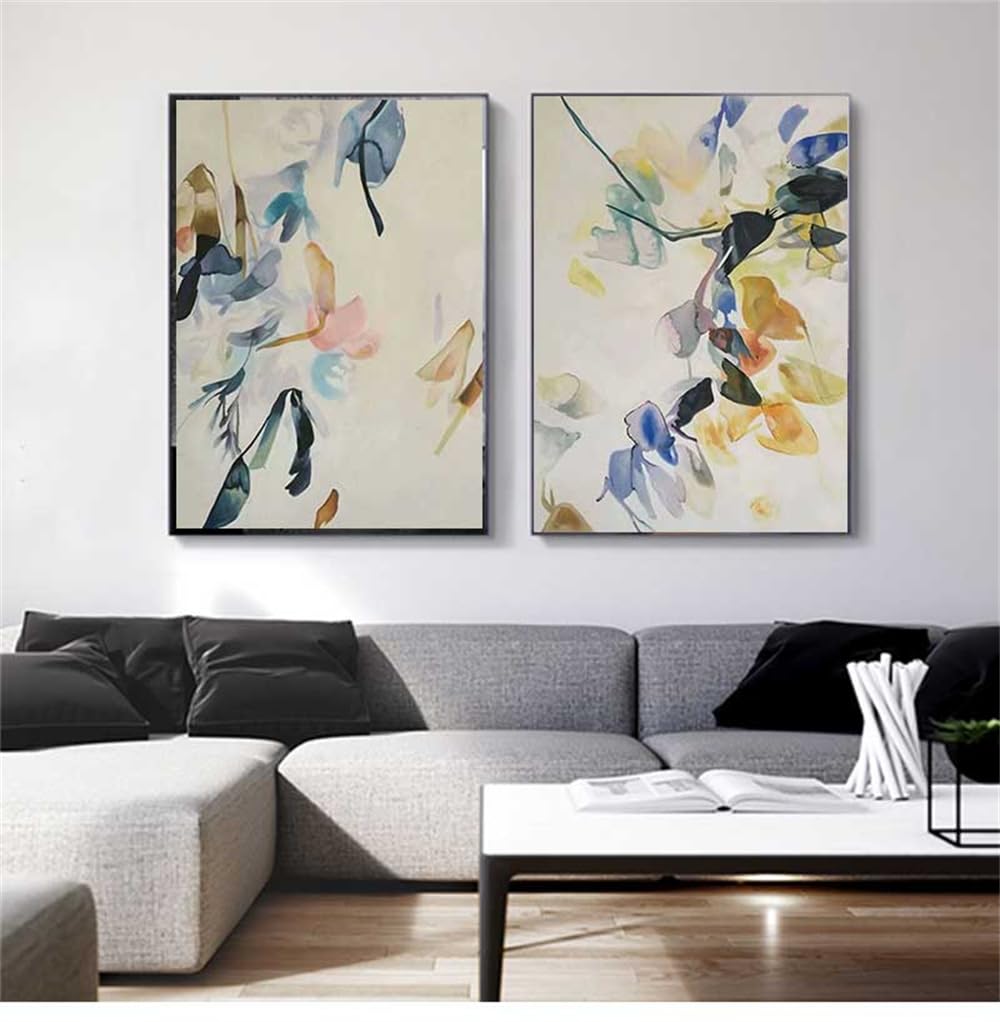 WUHBCZ Canvas Paints,Nordic Abstract Painting Posters Colorful Plant Leaves Canvas Painting Modern Wall Pictures Bedroom Kitchen Office Home Decor-60 * 70cm*2PCS (No Frame)