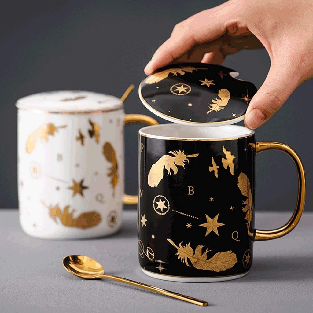 Tazzine Caffè Tazza da Caffè Tazza di Tè Set Di Cucchiai Per Tazze Creative Starry Sky Con Coperchio Set Di Cucchiai Per Tazze Da Caffè In Ceramica Ottimo Regalo Multifunzionale Tazzine di Caffe Tazze