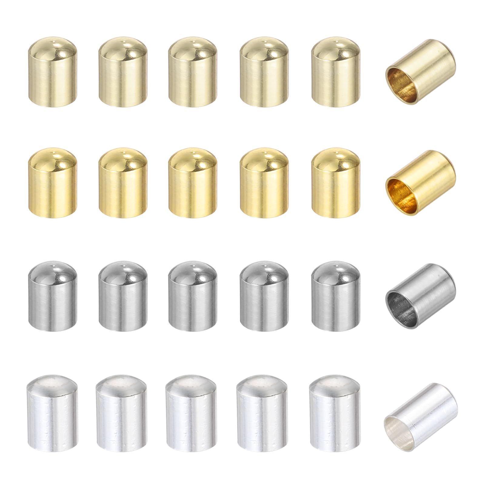 sourcing map 120Pcs Leather Cord Ends Caps, Column End Caps 2.8mm ID Cord Terminators 18K Gold, 14K Gold, White Gold, Silver Plated Brass for DIY Jewelry Making Findings Bracelet Necklace