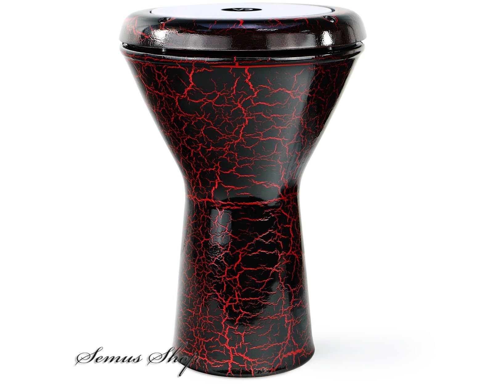 Darbuka bęben 30 cm z odlewu aluminiowego – orientalny instrument perkusyjny z lakierem crackle, czarny/czerwony