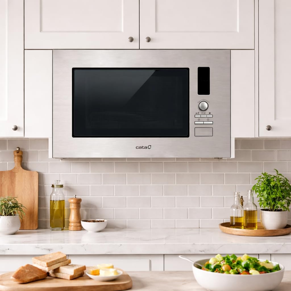 Cata MC 20 D X - Microonde da incasso, 20 litri, 60 cm, grill, 7 livelli di potenza, in acciaio inox, grigio