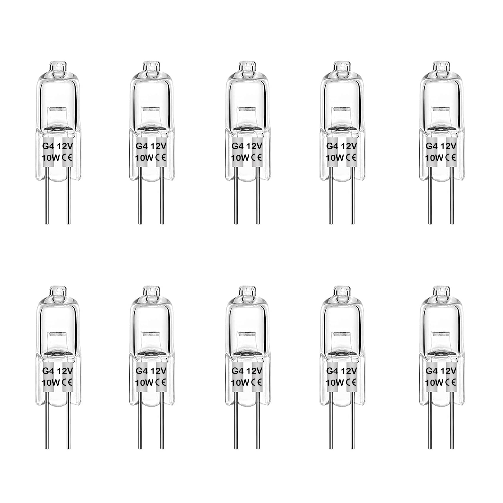 Rpanle G4 Halogen Bulbs, Clear Capsule 10W 12V 3000K Warm White Light, for Cooker Lighting, Signal Lights, Track Lighting (10 Pack) [Energy Class G]