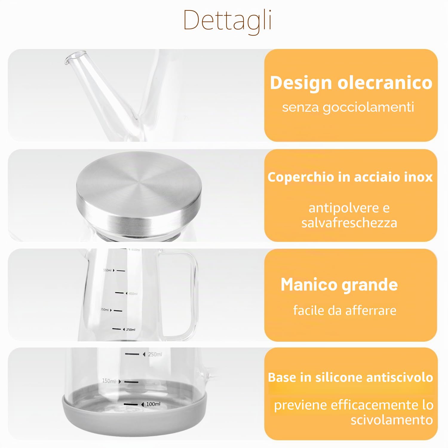 Bottiglia Olio,Vetro Dispenser Olio con Silicone Base,1L Vuota Aceto Bottiglia Olio Oliva para Cucina