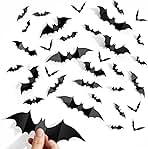 140Pcs Bats Halloween Decor, Spooky Halloween Party Supplies Stickers, 3D Bats Wall Decal, Cute Halloween Decorations Indoor for Bedroom, Bathroom, Home, Door, Window, Office