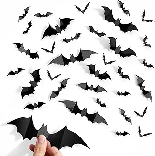 140Pcs Bats Halloween Decor, Spooky Halloween Party Supplies Stickers, 3D Bats Wall Decal, Cute Halloween Decorations Indoor for Bedroom, Bathroom, Home, Door, Window, Office