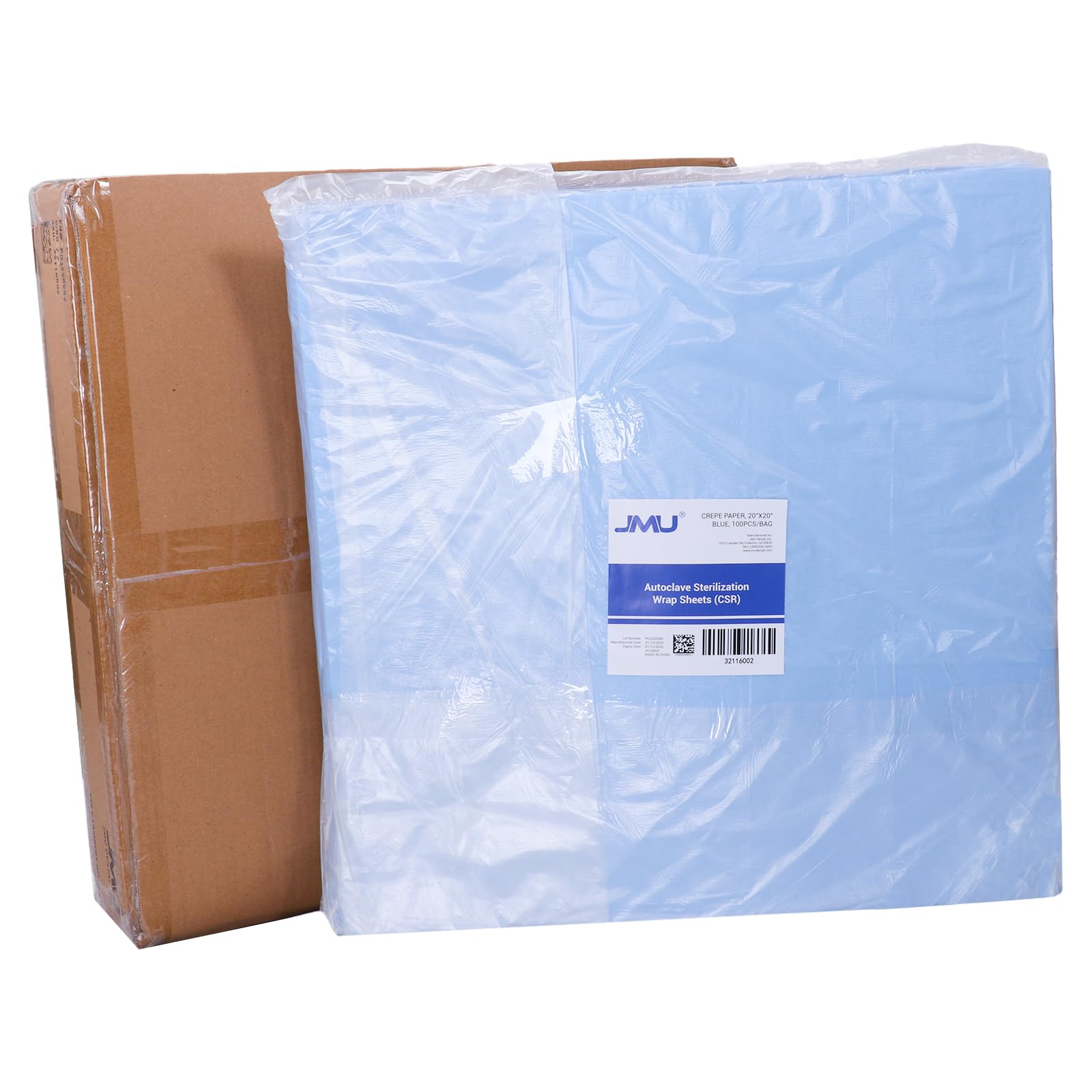 JMU Autoclave CSR Sterilization Wrap 20" x 20", 500pcs Sterilization with Steam & EO, 60g Blue Non-Sterile Pads