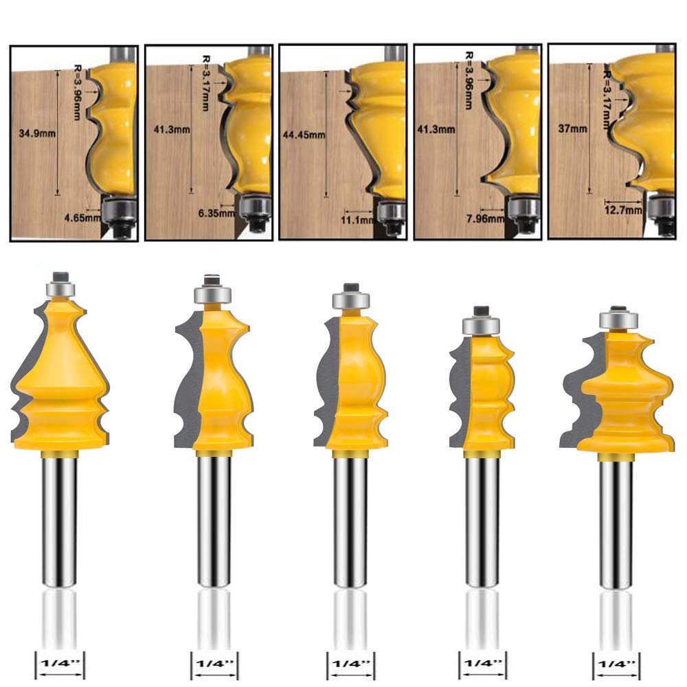 LEATBUY Router Bit Set - 5 Piece Woodworking Edge Shaping -7