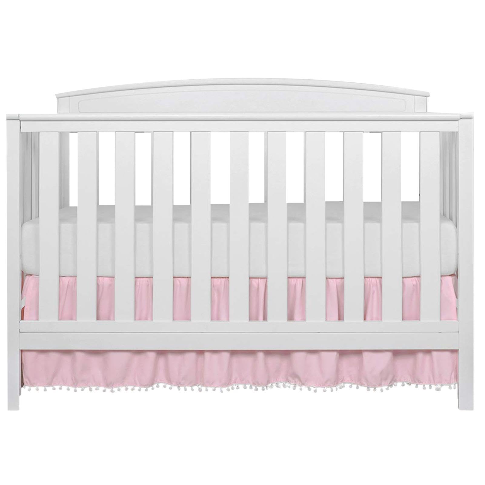 Ruffle Crib Skirt - Crib Skirt With Pom Poms | 28" X 52" Crib Skirt Made With Soft Fabric For Bringing Baby Warm And Cozy Nursery Room To Slumber And Dream