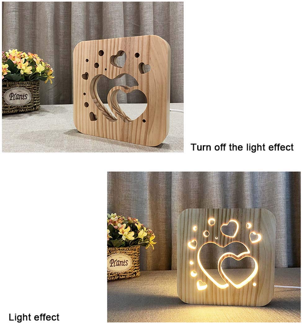 Drewniana lampka nocna kreatywna 3D rzeźbiona pusta lampa stołowa światło USB zasilanie dziecięca lampka nocna dekoracja lub prezent, 3,3 W, ciepłe białe światło