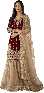 FlexFit Apparel Embroidered Sharara Suit, Gold Embroidery, Georgette, 3 Piece Set with Dupatta Price In India
