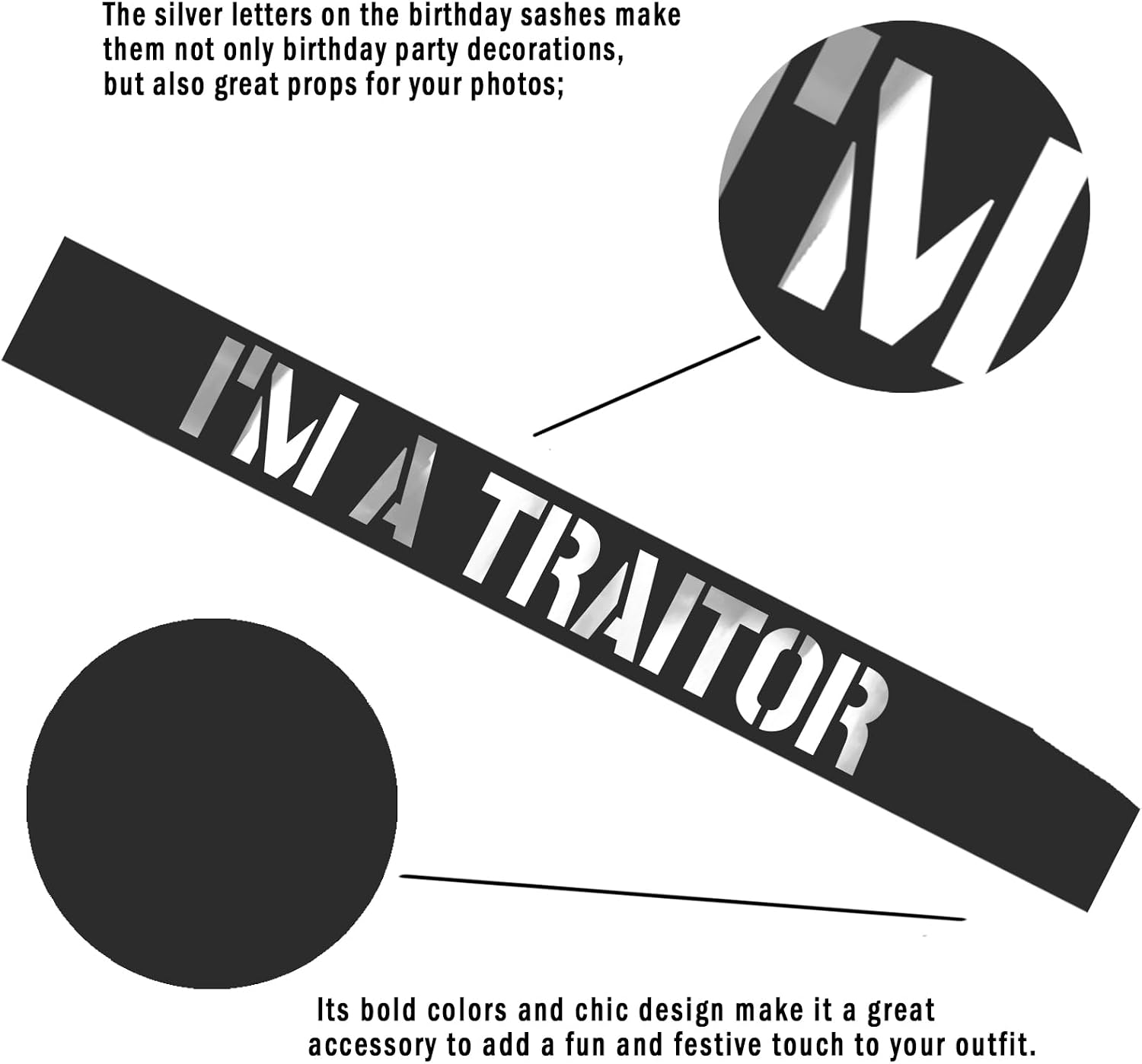 "I'M A TRAITOR Sash with Silver Foil, Black Going Away/Moving/Job Change/Relocating Party Sash for Women or Men, Funny Last Day Office Party Decorations, Supplies, Favors