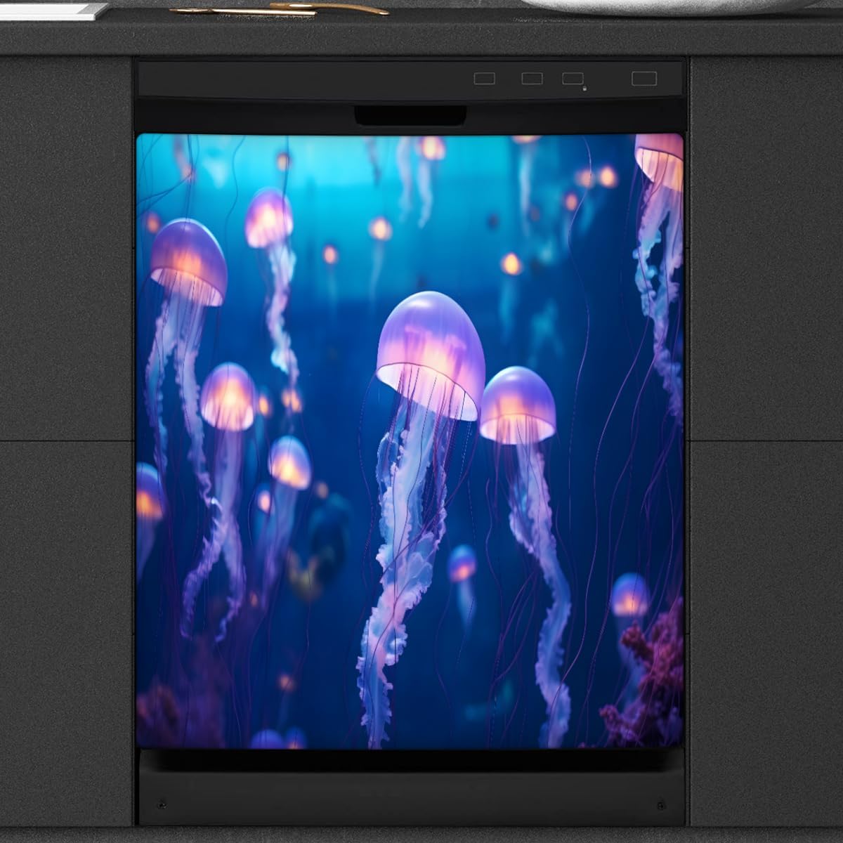 Ocean Glowing Jellyfish Dishwasher Magnet Cover Reusable Decorative Magnetic Door Cover Dishwasher Covers for The Front Magnetic Kitchen Refrigerator Appliance Decor 23 x 26 Inches