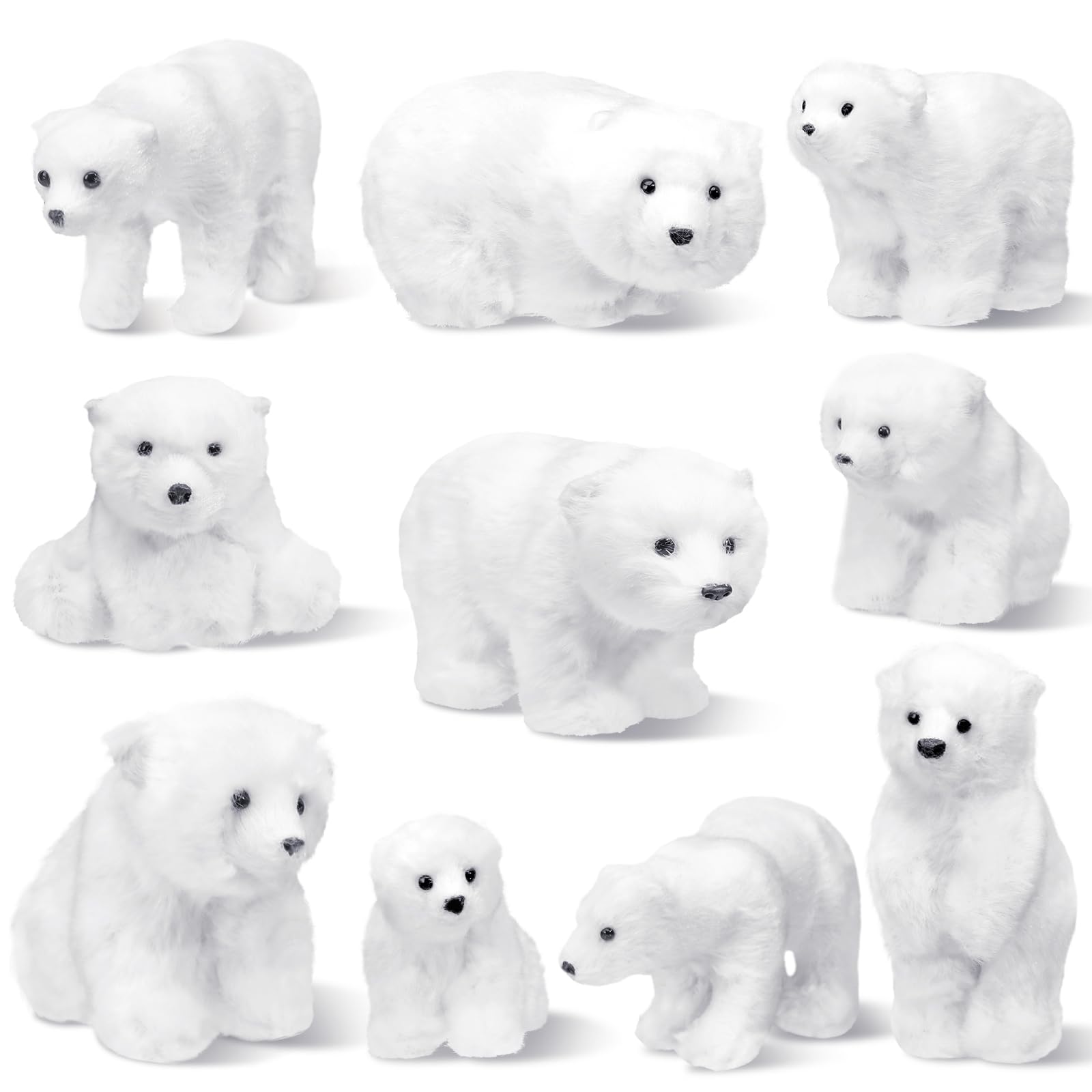 Yinder 10 Pcs Polar Bear Christmas Ornament Large White Polar Bear Plush Ornament with Scarf Arctic Realistic Furry Hanging Animals Figurines for