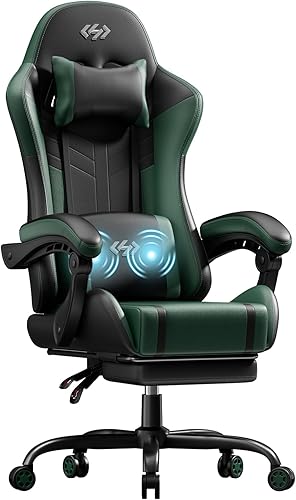HLDIRECT Silla para videojuegos, asiento ergonómico para videojuegos con giro de 360 y masaje lumbar, silla de computadora, cojín de piel sintética