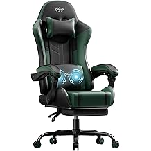 HLDIRECT Gaming Chair, Ergonomic Video Game Seat with 360&deg; Swivel &amp; Lumbar Massage, Computer Chair PU Leather Cushion for Adults Home/Office Use (Black &amp; Green)