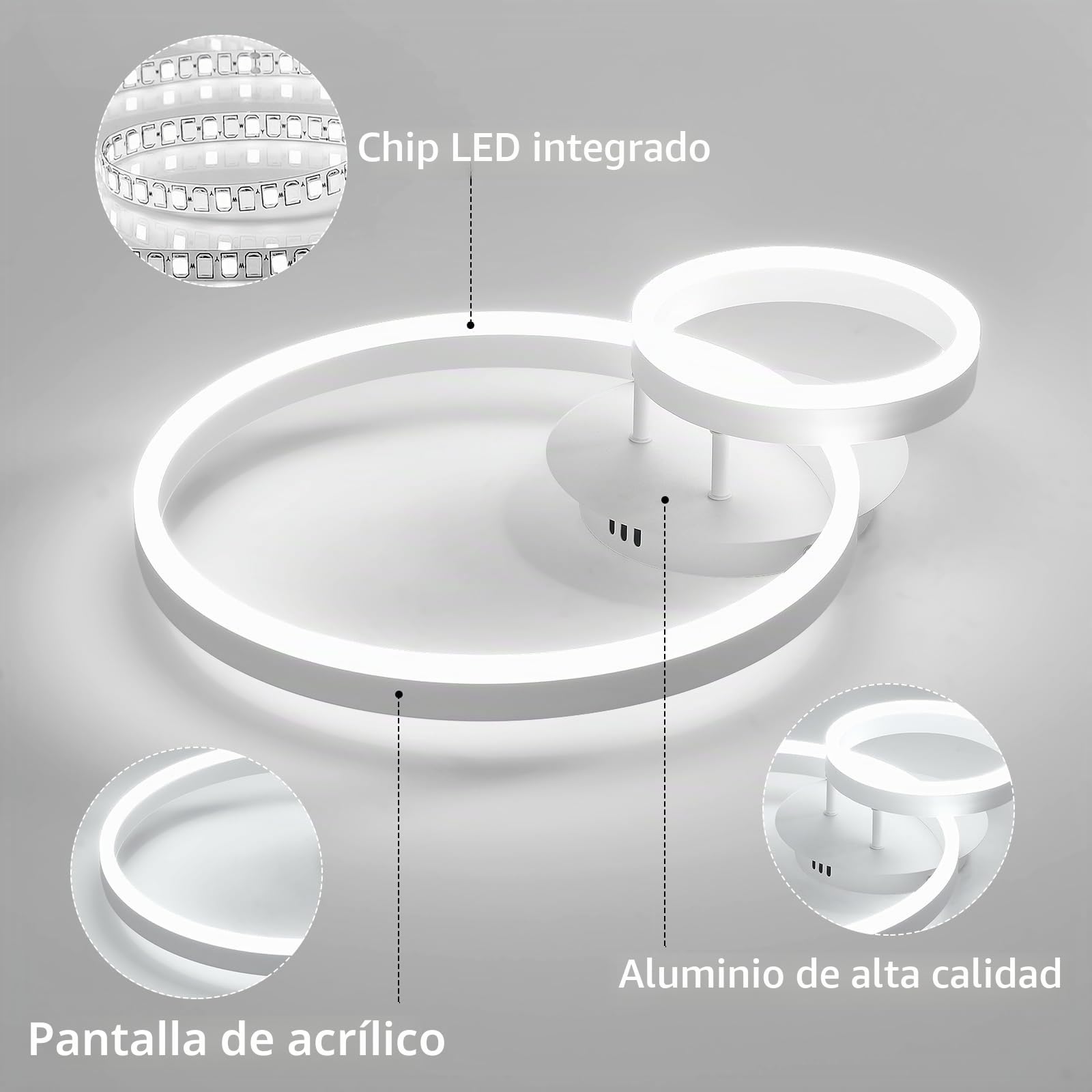 Osairous Plafon LED Techo Regulable, 42W 4725LM Moderno Lampara con Mando a Distancia 3000K-6500K, Redondo Luz de Techo Acrílico para Salón Dormitorio Cocina Pasillo, Ø50cm