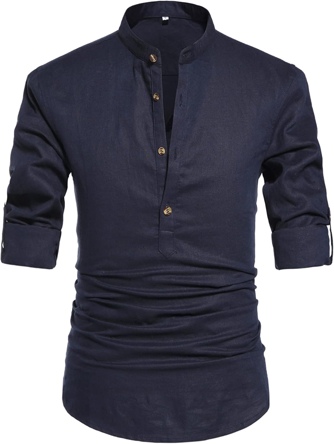 NITAGUT Men Henley Neck Long Sleeve Daily Look Linen Shirts