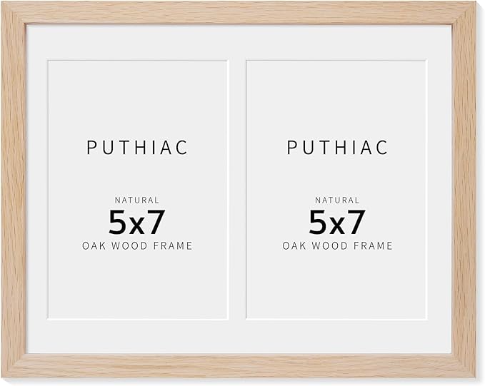 8.5x11 Oak Wood Picture Frame - Minimalist 8.5x11 Picture Frame with Mat Display 2Pcs 5x7 Photos, 5x7 Picture Frames Wood, Natural Solid Wooden Picture Frames(1 Pack, Beige)