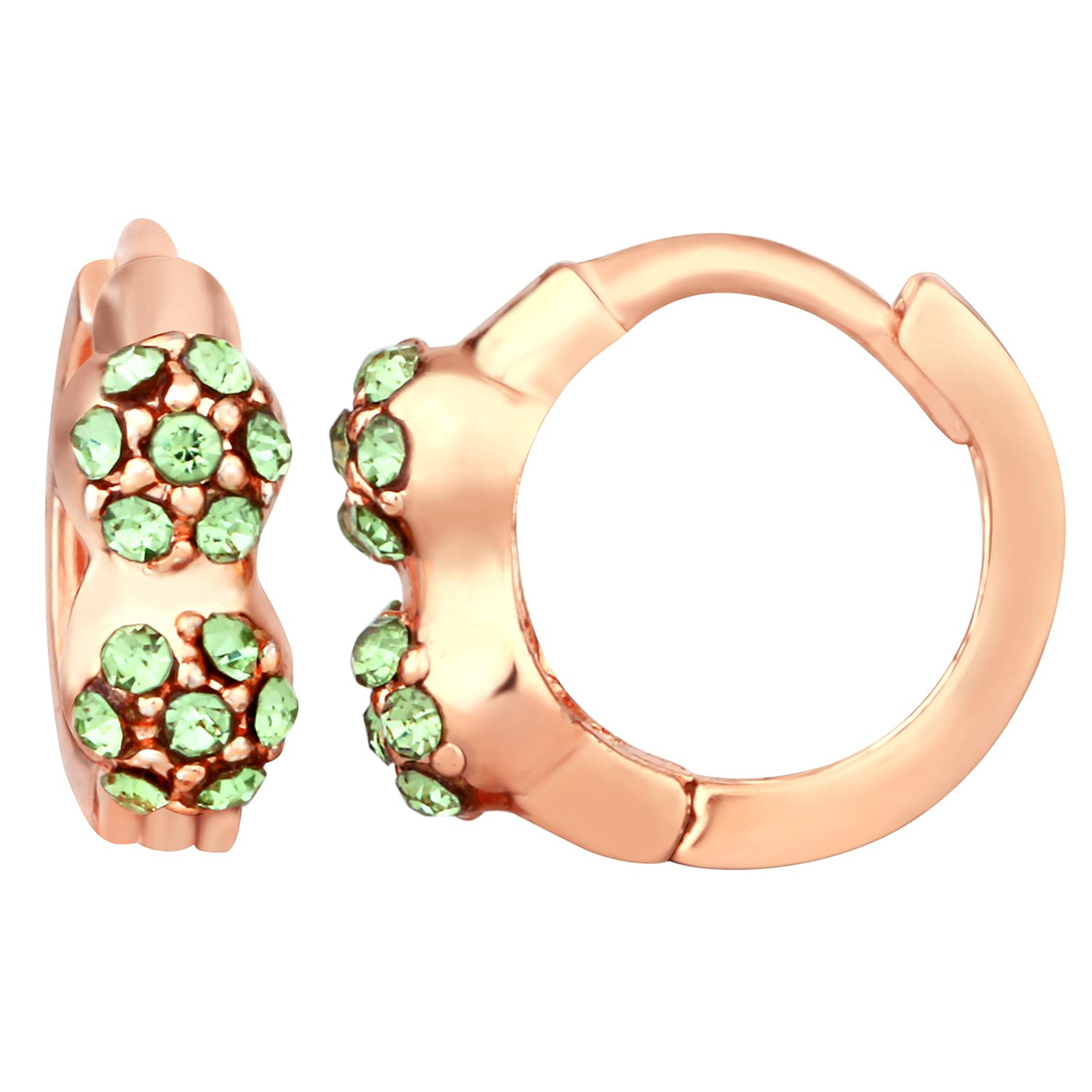 Mahi Rose Gold Plated Blush Hoop Bali Earrings with Green Crystals for Women (ER1109786ZGre)