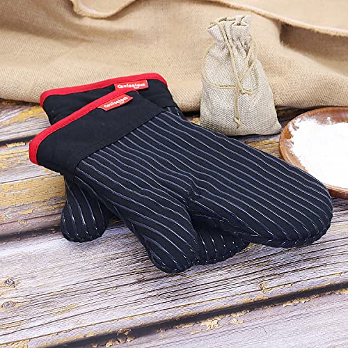 Coziselect Oven Mitts Set, Oven Mitt Heat Resistant, Cotton Oven Mitts 500 Degrees, Oven Gloves for Kitchen Cooking Grill, Kitchen Mitts for Oven, Black Oven Mits Heavy Duty Thick