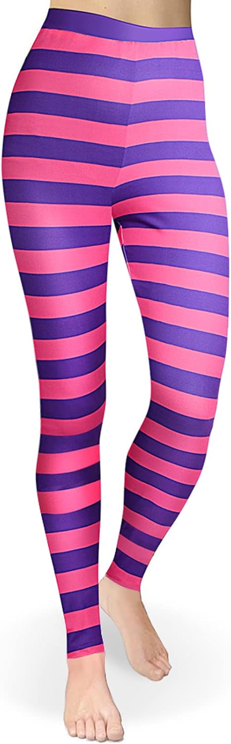 GRAJTCIN Women's Rainbow Striped Leggings Stretchy Workout Pants Ugly Christmas Leggings Halloween Party Cosplay Tights