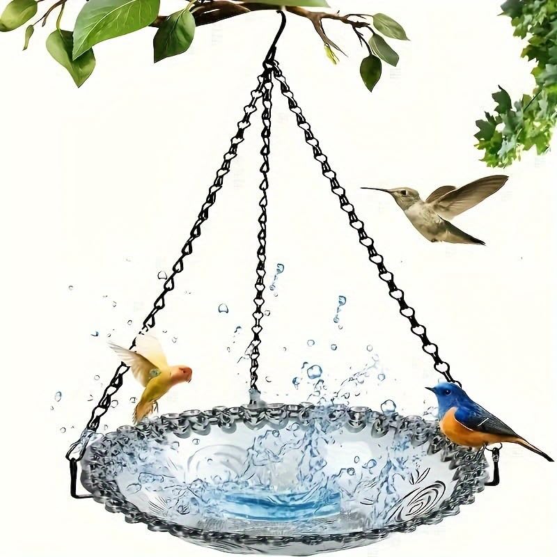 Hanging Bird Bath Outdoor Birdbath Bowl Hanging Bird Feeder Tray for Garden Patio Backyard Decor (Blue, 40cm)
