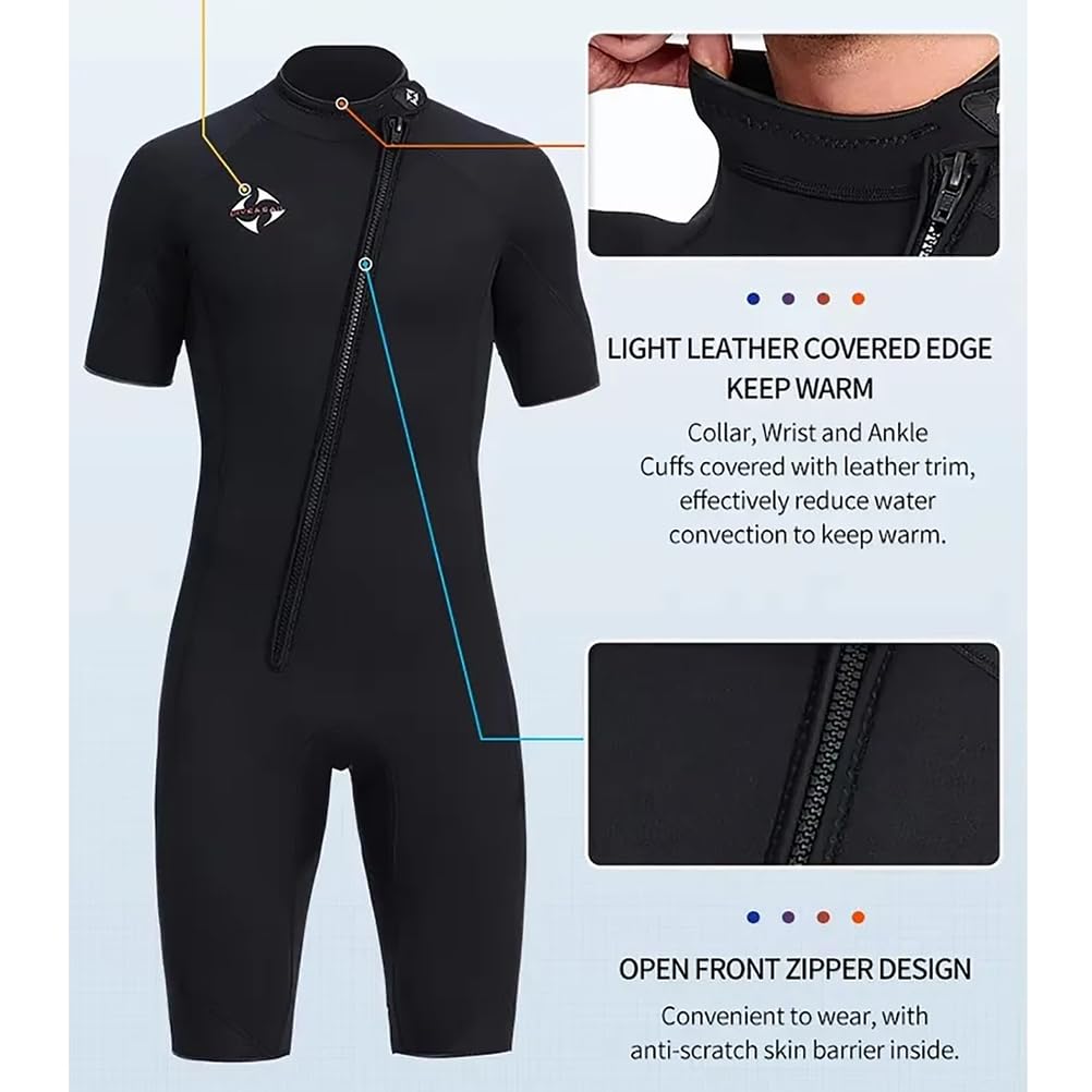 Combinaison Shorty 2mm en néoprène pour Homme et Femme – Combinaison de plongée Une pièce à Fermeture éclair Frontale, Manches Courtes et Jambes Courtes – Idéale pour Snorkeling, plongée