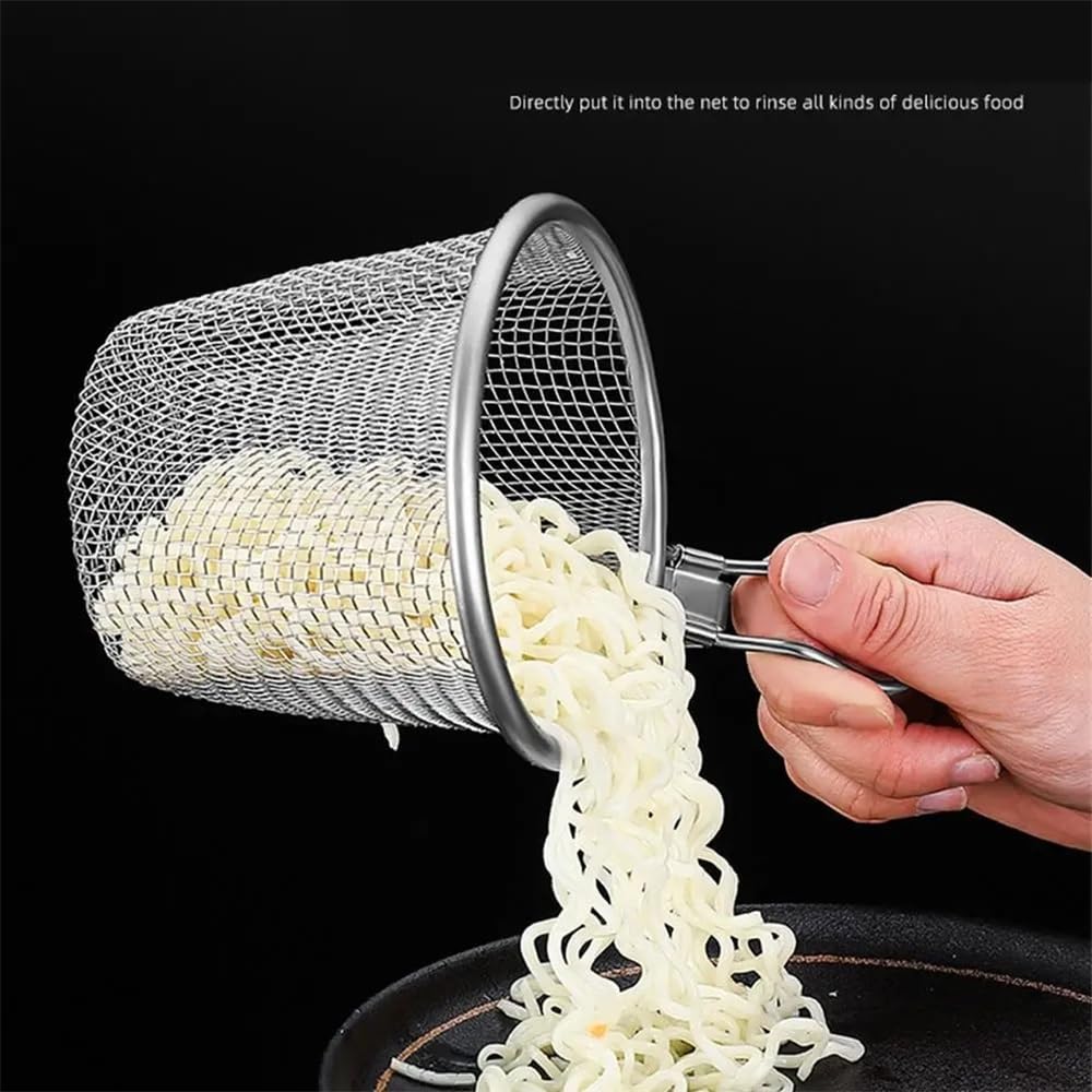 Cestello per friggitrice Colino a maglie in acciaio inossidabile con manico caldo, risciacquo, cottura a vapore di alimenti, cestello for friggitrice bollente e verdure Cestello per frittura(Grande)