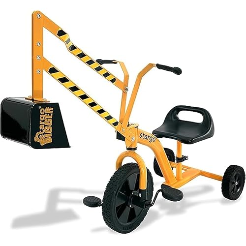 stargo Kids Excavator Sand Digger Tricycle with Pedals, Handlebar, Scooper and Rotating Wheel, Ride On Excavator Construction Toy Trike for Toddler Boy