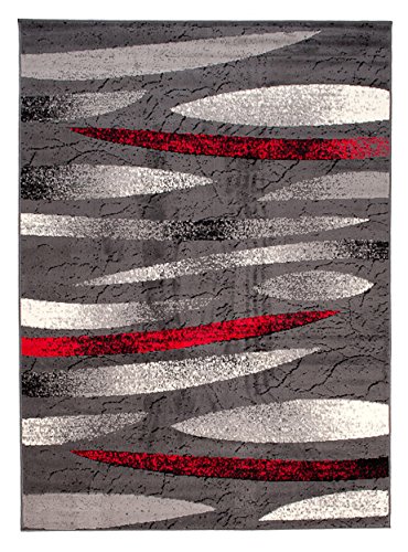 Mazovia Vloerkleed Modern - Tapijt Kortstondig Pooltje - Tapijten Modern Patroon - Tapijt Woonkamer, Slaapkamer, Eetkamer - OEKO-TEX Carpet - Rug - Grijs Rood 80 x 200 cm - Afbeelding 3