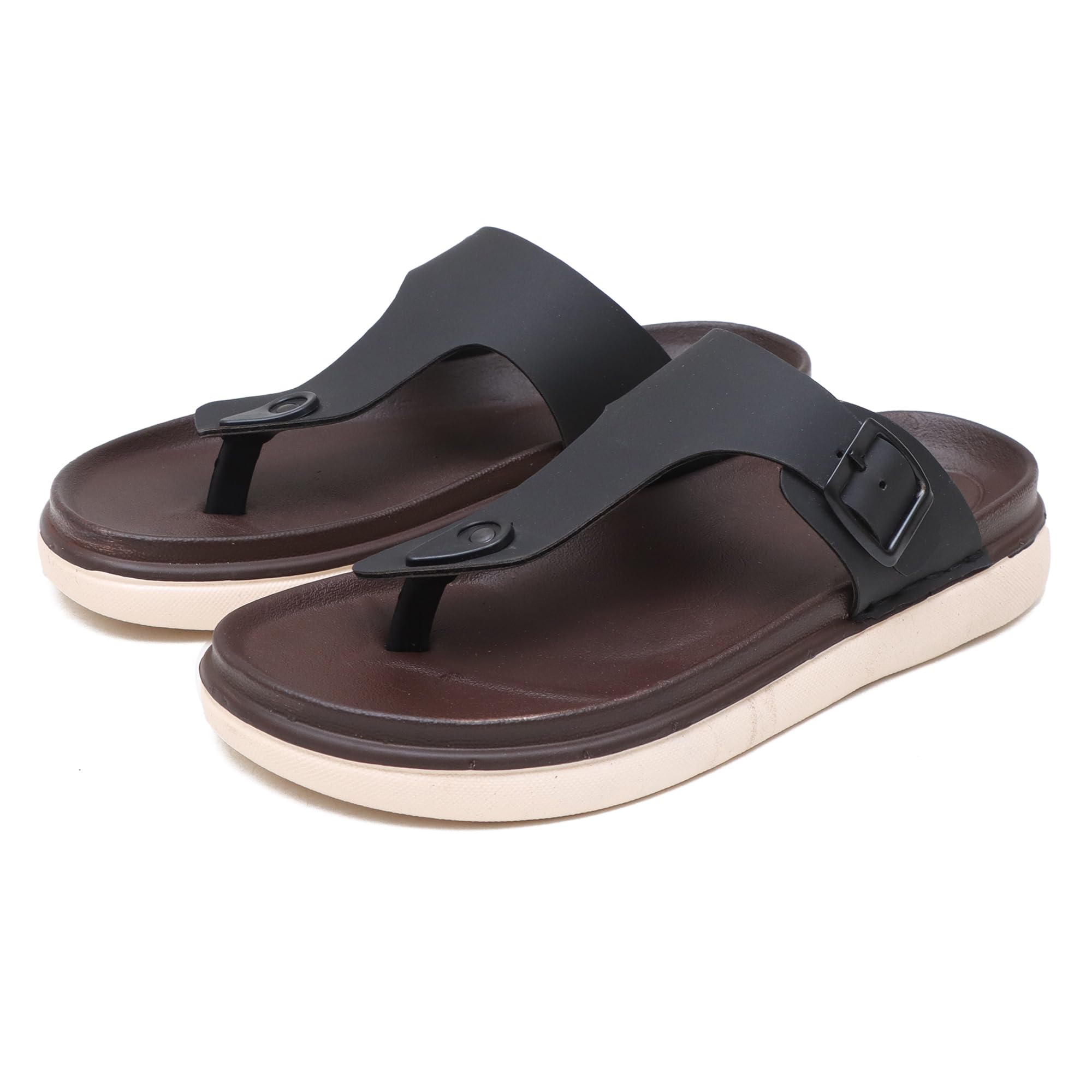 MEN'S COMFORT TOE-RING FLIP FLOPS | LIGHTWEIGHT EVA CASUAL SLIPPERS WITH ADJUSTABLE BUCKLE STRAP | SOFT CUSHIONED FOOTBED | ANTI-SLIP DAILY WEAR SANDALS | BLACK-picture-13