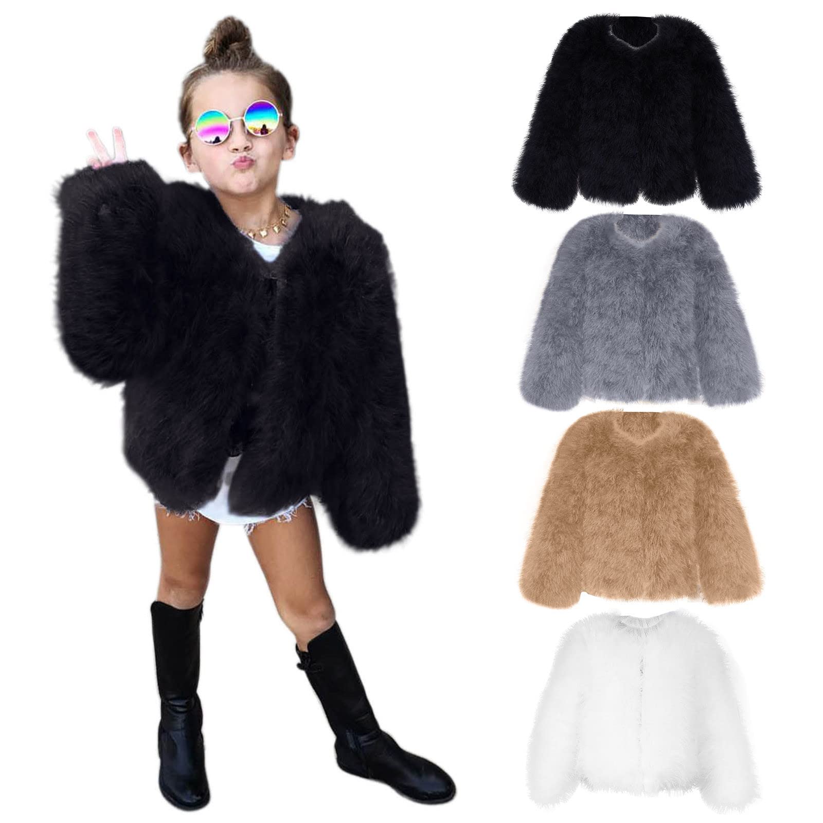 RNTOP Kids Baby Girls Coat Jacket Vest Toddler Outerwear Thick Warm Faux Furry Coat Lightweight (S1-White, 6-7 Years)