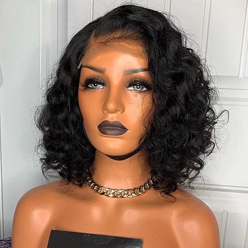 Miniatura 2 de Quinlux Wigs Pelucas de cabello humano invisible HD de 13 x 6 pulgadas, con encaje frontal profundo, partición lateral, corto, rizado, cabello Remy