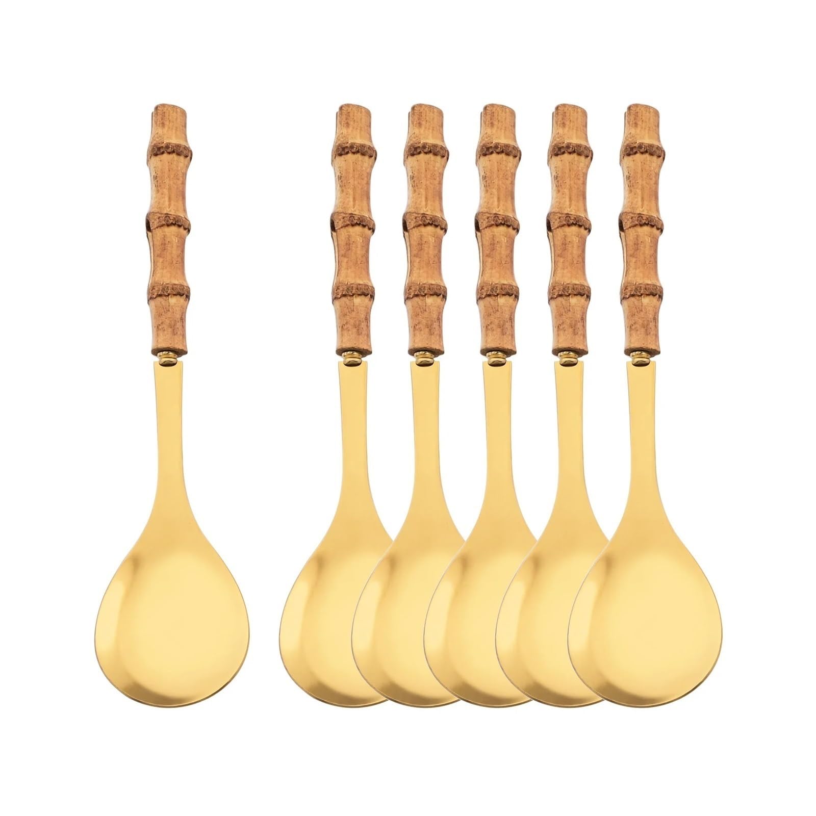 6 szt. Uchwyt bambusowy łyżka do sałatek widelec zestaw obiadowy ze stali nierdzewnej do kuchni do jedzenia serwer naczynia złota zastawa stołowa narzędzia restauracyjne (Material : Gold Service Spoo
