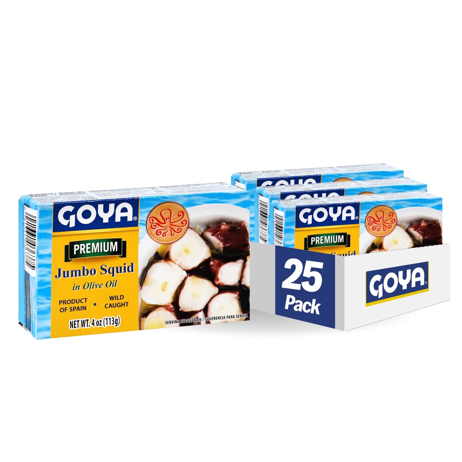 Goya Foods Octopus Style Squid Pieces in Olive Oil, 4 Ounce (Pack of 25)