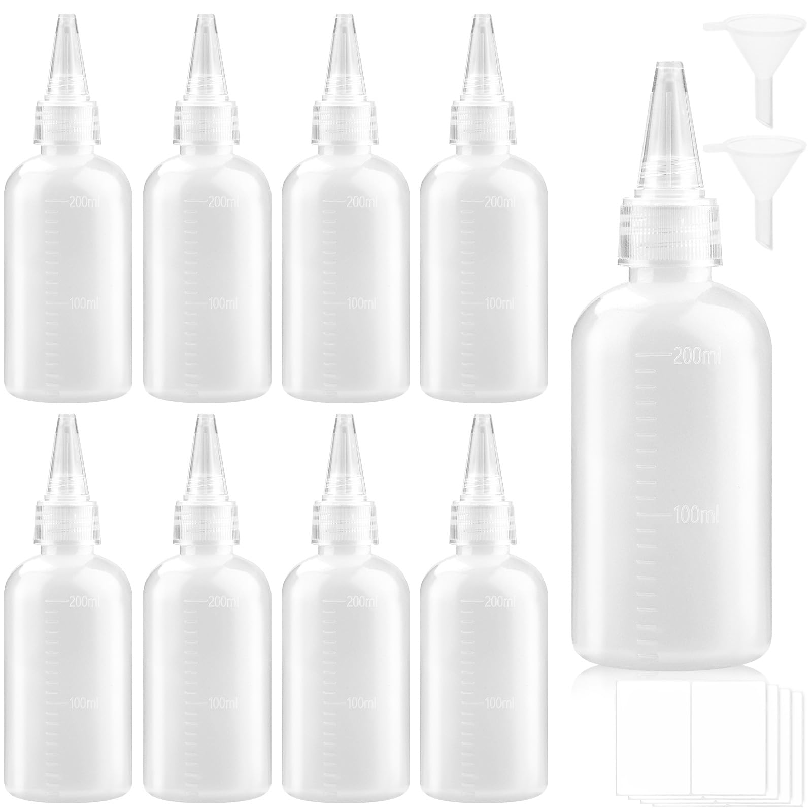 DKBT 8 sztuk butelek wyciskanych 200 ml z dozownikiem, butelka na sosy i olej, plastik HDPE, bez BPA, szczelna, do kuchni