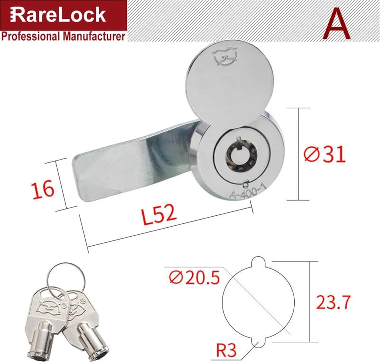 Cinet Cam Lock with Cap 2 Tubular Cross Keys for Outside Box Door Industrial Hardware LK1002 G 1Pcs