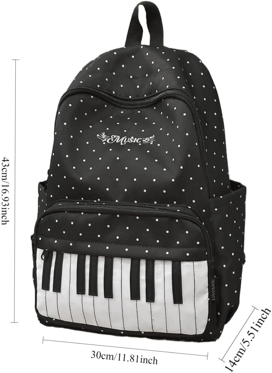 Piano Backpack Whimsical Twee Backpack Y2k Cute Daypack Medium Bookbag Cutecore Supplies (Black) image 5