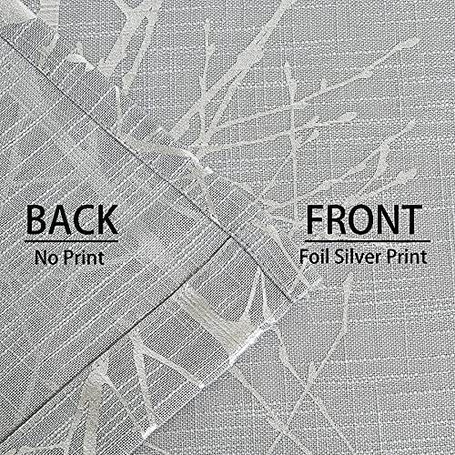 Fmfunctex Metallic Grey Sheer Curtains Living-Room Branch Print Silver Tree Curtains 84 Inches Linen Texture Semi-Sheers For Bedroom Window Treatment Set Grommet Top, 2Panels #TOP4