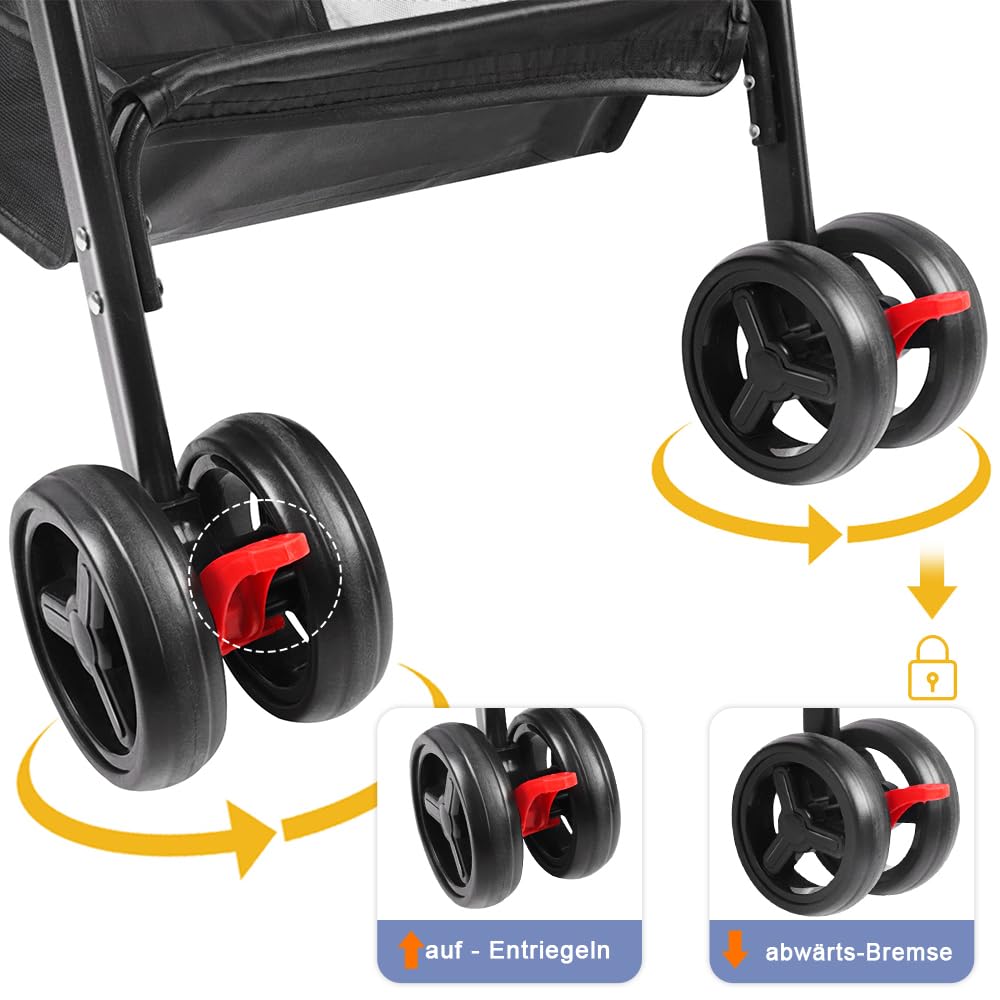 Carrito plegable para mascotas, carrito plegable impermeable para perros y gatos, techo extraíble incluido, portavasos, cesta de almacenamiento, ruedas con freno, 50 x 65 x 99 cm (rosa)