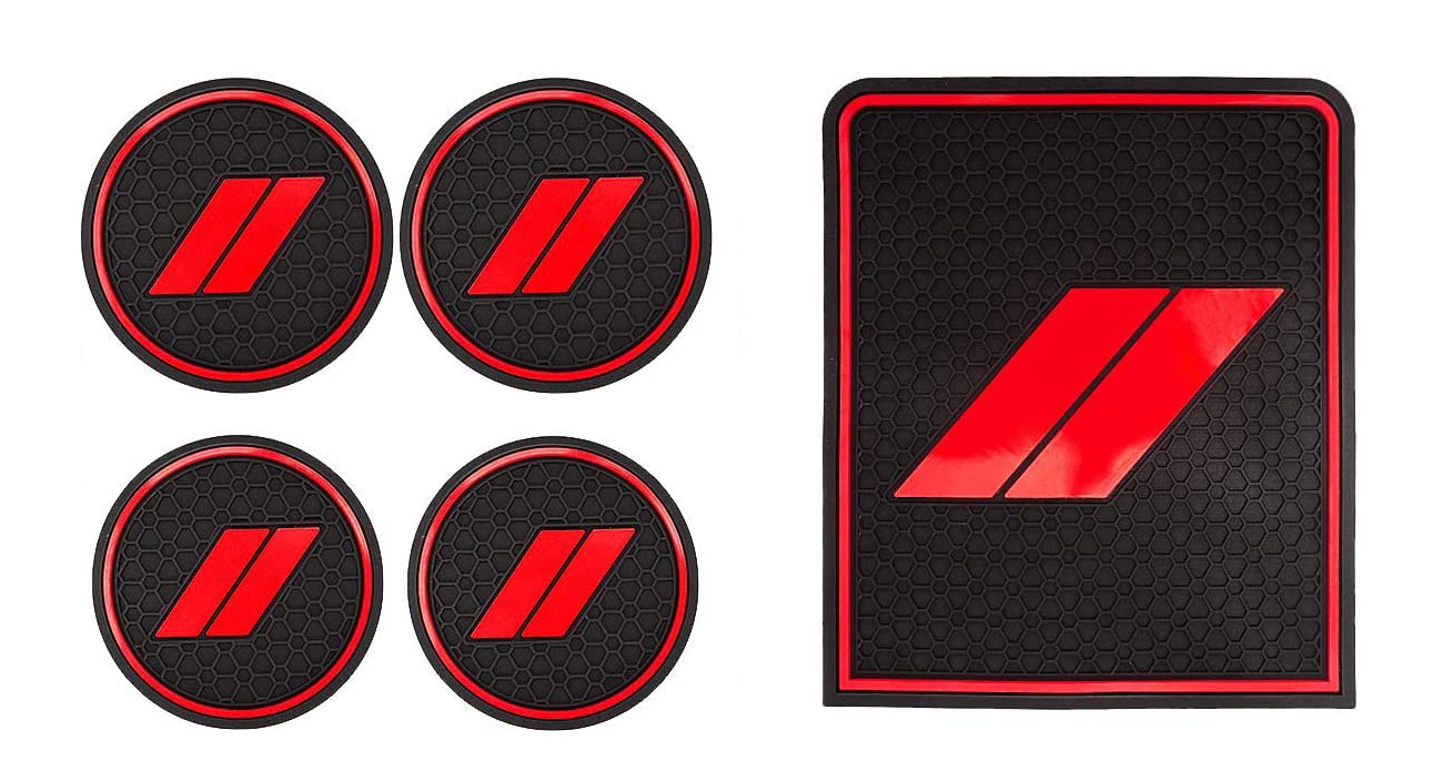 Auprite Anti Dust Mats for Dodge Journey 2011-2022 Custom fits Cup Holder Liners Mats Center Console Liners(5Pcs Set,Red Trim)