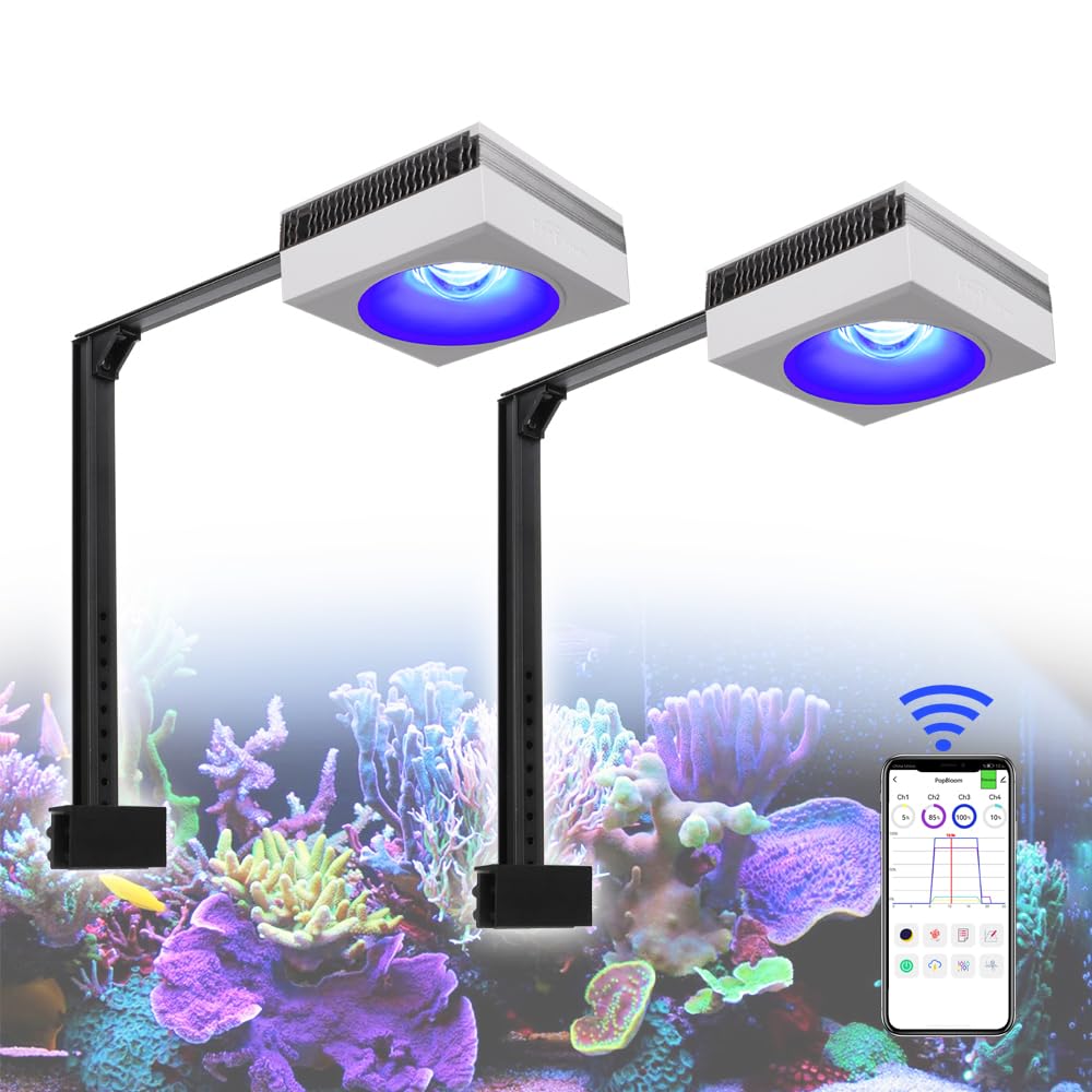 PopBloom2PCS RL90 Full Spectrum Saltwater Reef Aquarium LED Light Aquarium Reef Led, for 36-48inch 80-120cm 3-4ft SPS LPS Reef Coral Tank, App Control (2 RL90FS with arm kit)